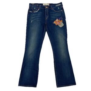 Levi’s 515 Boot Cut Jeans 34x32 Blue Embroidered Floral Distressed Denim Pants